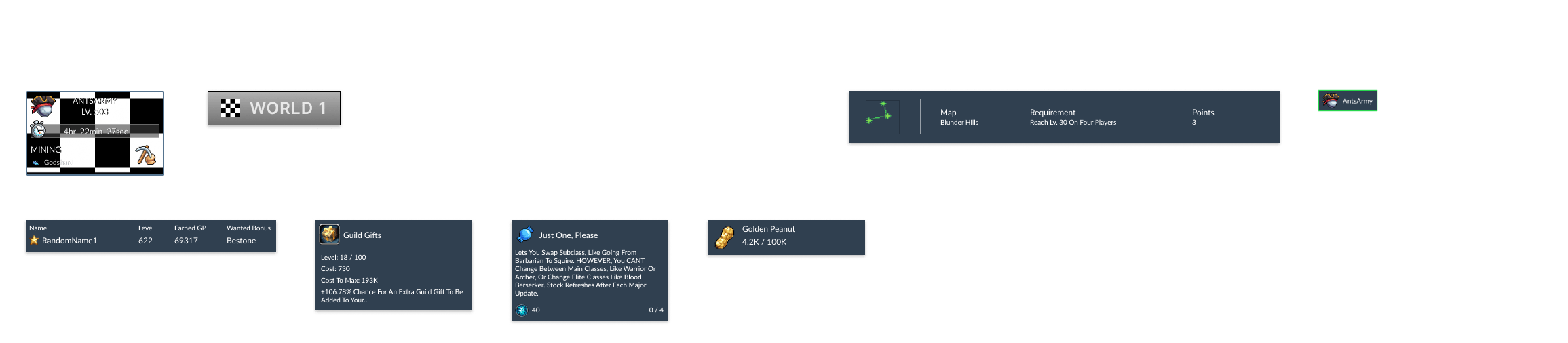 Design frame for the components used for the misc page